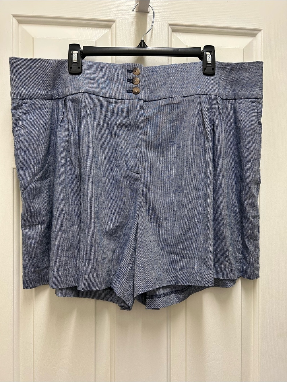 Plus Size Lane Bryant Linen-Blend High Waist Shorts in Blue